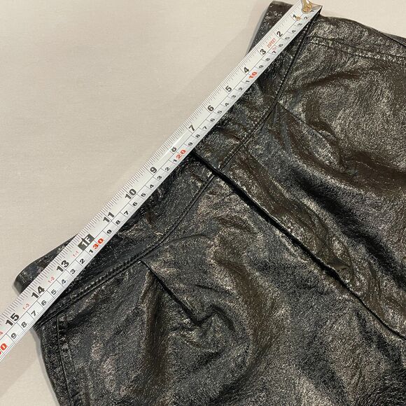 Grey Lab Shorts High Waisted Black Vegan Faux Leather *missing button - Picture 8 of 16